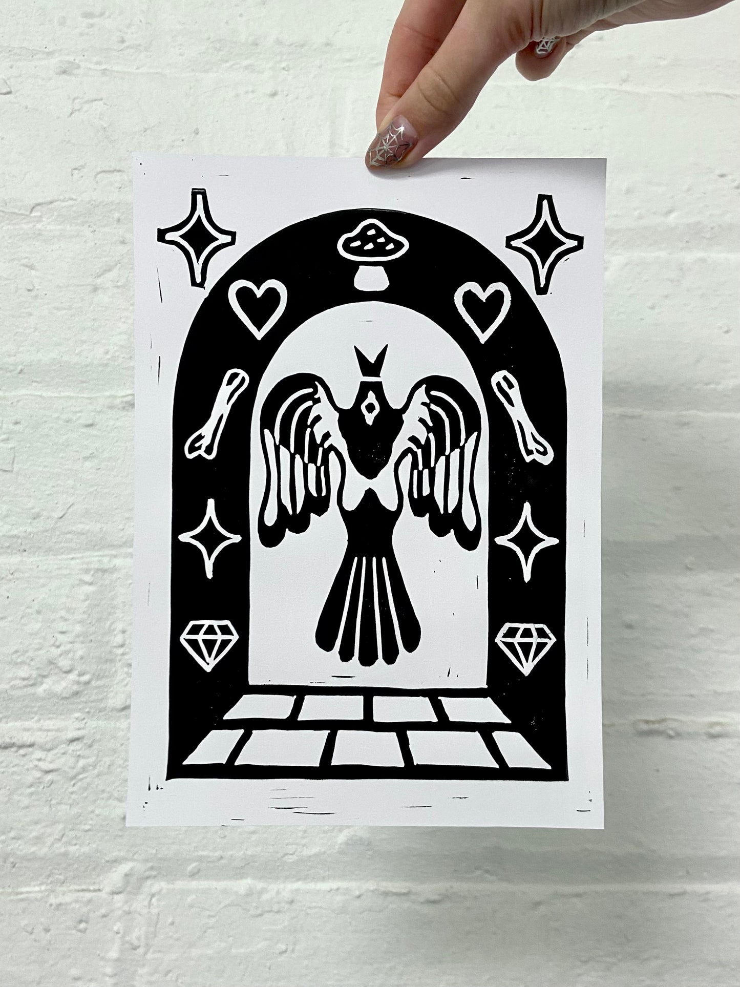 Magpie A5 Lino Print