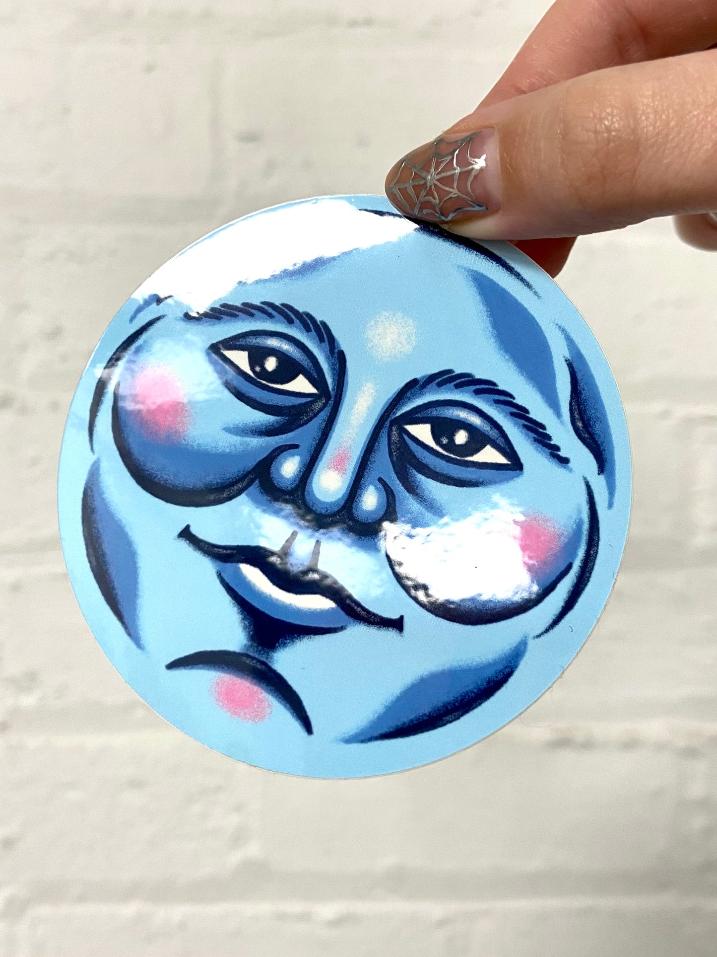 Moon Face Vinyl Sticker Blue