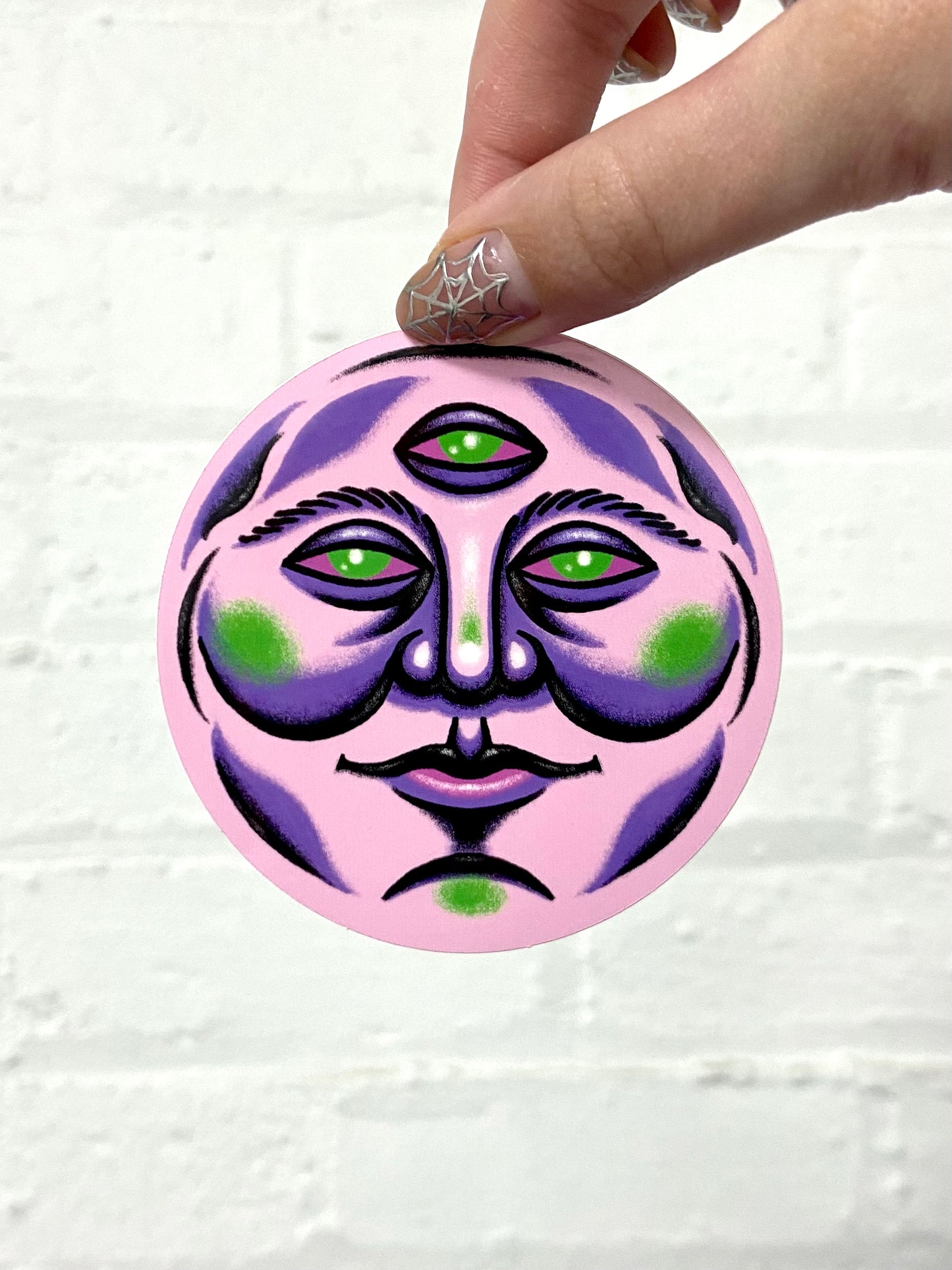 Moon Face Vinyl Sticker Pink