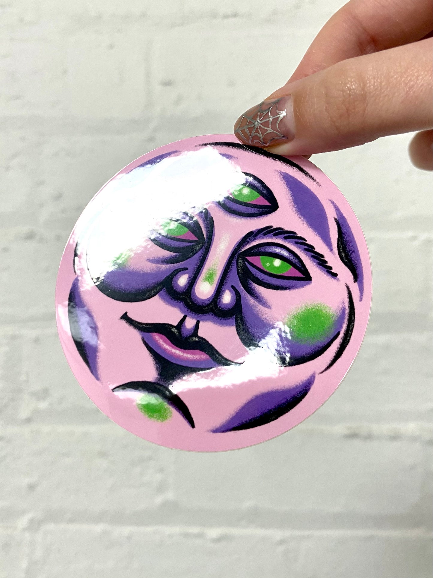 Moon Face Vinyl Sticker Pink